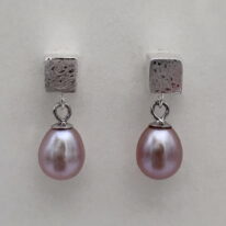 Scribbled Cube Stud Earrings with Pink Pearls by Chi’s Creations at The Avenue Gallery, a contemporary fine art gallery in Victoria, BC, Canada.