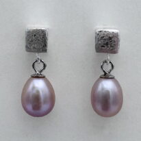 Scribbled Cube Stud Earrings with Pink Pearls by Chi’s Creations at The Avenue Gallery, a contemporary fine art gallery in Victoria, BC, Canada.
