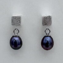 Scribbled Cube Stud Earrings with Pearls by Chi’s Creations at The Avenue Gallery, a contemporary fine art gallery in Victoria, BC, Canada.