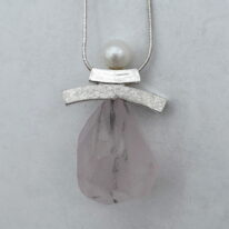 Balanced Inukshuk Necklace with Pearl and Rose Quartz by Chi’s Creations at The Avenue Gallery, a contemporary fine art gallery in Victoria, BC, Canada.
