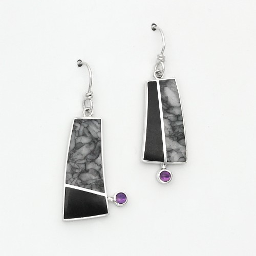 Pinolith, Black Jade & Amethyst Earrings by Brenda Roy at The Avenue Gallery, a contemporary fine art gallery in Victoria, BC, Canada.