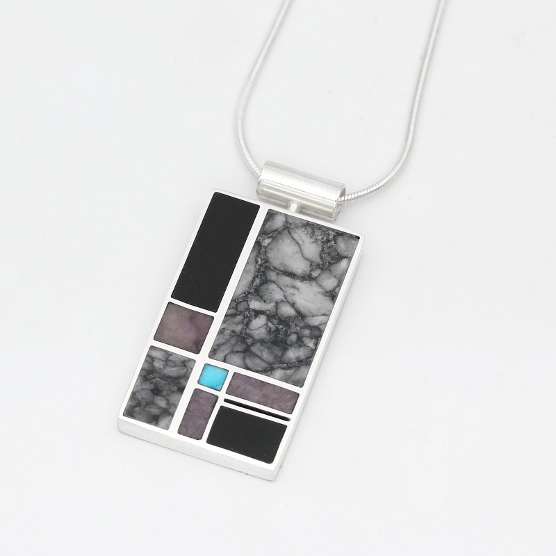 Pinolith, Black Jade, Purple Jade & Turquoise Pendant by Brenda Roy at The Avenue Gallery, a contemporary fine art gallery in Victoria, BC, Canada.