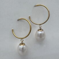 Freshwater Pearl on Gold-Filled Hoop Earrings by Val Nunns at The Avenue Gallery, a contemporary fine art gallery in Victoria, BC, Canada.