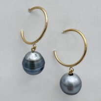 Tahitian Pearl on Gold-Filled Hoop Earrings by Val Nunns at The Avenue Gallery, a contemporary fine art gallery in Victoria, BC, Canada.