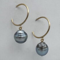 Tahitian Pearl on Gold-Filled Hoop Earrings by Val Nunns at The Avenue Gallery, a contemporary fine art gallery in Victoria, BC, Canada.