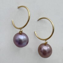 Edison Pearl on Gold-Filled Hoop Earrings by Val Nunns at The Avenue Gallery, a contemporary fine art gallery in Victoria, BC, Canada.