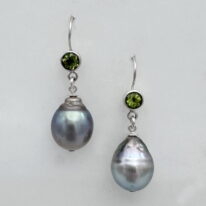 Tahitian Pearl Earrings with Peridot by Val Nunns at The Avenue Gallery, a contemporary fine art gallery in Victoria, BC, Canada.