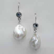 Baroque White Pearl Earrings with Topaz by Val Nunns at The Avenue Gallery, a contemporary fine art gallery in Victoria, BC, Canada.