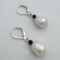 Baroque White Pearl & Ruby Earrings by Chi's Creations at The Avenue Gallery, a contemporary fine art gallery in Victoria, BC, Canada.