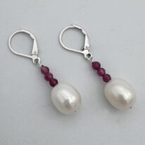 Baroque White Pearl & Pink Tourmaline Earrings by Chi's Creations at The Avenue Gallery, a contemporary fine art gallery in Victoria, BC, Canada.