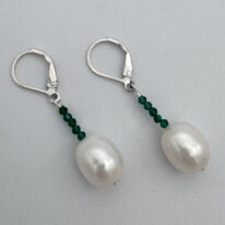 Baroque White Pearl & Emerald Earrings by Chi's Creations at The Avenue Gallery, a contemporary fine art gallery in Victoria, BC, Canada.