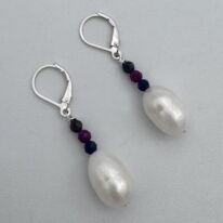 Baroque White Pearl, Sapphire & Ruby Earrings by Chi's Creations at The Avenue Gallery, a contemporary fine art gallery in Victoria, BC, Canada.
