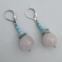 Acorn Double Silver Brushed Petals with Rose Quartz & Turquoise Earrings by Chi's Creations at The Avenue Gallery, a contemporary fine art gallery in Victoria, BC, Canada.