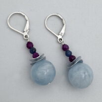 Acorn Double Silver Brushed Petals with Aquamarine, Ruby & Sapphire Earrings by Chi's Creations at The Avenue Gallery, a contemporary fine art gallery in Victoria, BC, Canada.