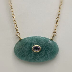 Amazonite Pendant with Amethyst Inlay by Val Nunns at The Avenue Gallery, a contemporary fine art gallery in Victoria, BC, Canada.