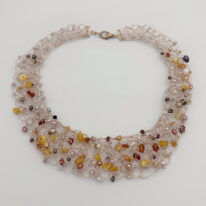 Bronze Wire Knitted Collar with Amber, Freshwater Pearls & Swarovski Crystals by Veronica Stewart at The Avenue Gallery, a contemporary fine art gallery in Victoria, BC, Canada.