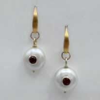 Freshwater Pearl Earrings with Garnet Inlay Val Nunns at The Avenue Gallery, a contemporary fine art gallery in Victoria, BC, Canada.