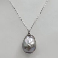 Large Baroque Silver/Grey Pearl on Sterling Silver Chain by Val Nunns at The Avenue Gallery, a contemporary fine art gallery in Victoria, BC, Canada.