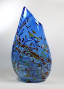 Medium Blue with Yellow/Red/White Vase by Guy Hollington at The Avenue Gallery, a contemporary fine art gallery in Victoria, BC, Canada.