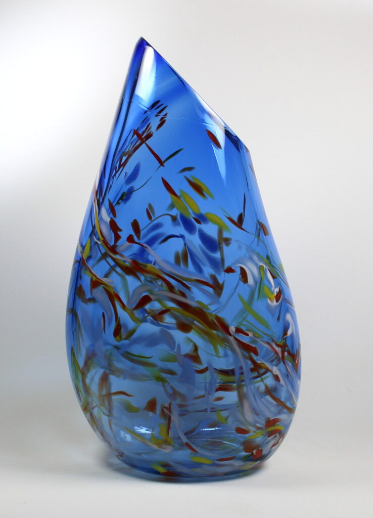 Medium Blue with Yellow/Red/White Vase by Guy Hollington at The Avenue Gallery, a contemporary fine art gallery in Victoria, BC, Canada.