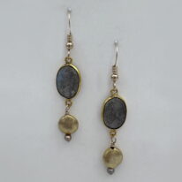 Gold-Fill Drop Earrings with Labradorite & Pearl by Veronica Stewart at The Avenue Gallery, a contemporary fine art gallery in Victoria, BC, Canada.