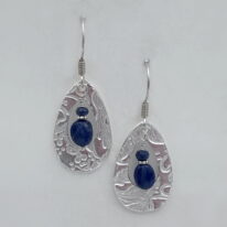 Textured Teardrop Fine Silver Earrings with Sapphires by Veronica Stewart at The Avenue Gallery, a contemporary fine art gallery in Victoria, BC, Canada.