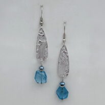 Fine Silver Shield Textured Earrings with Topaz & Pearl by Veronica Stewart at The Avenue Gallery, a contemporary fine art gallery in Victoria, BC, Canada.