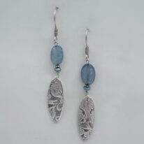 Fine Silver Large Oval Textured Earrings with Aquamarine & Pearls by Veronica Stewart at The Avenue Gallery, a contemporary fine art gallery in Victoria, BC, Canada.