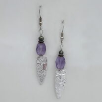 Fine Silver Medium Textured Shield Earrings with Amethyst & Pearls by Veronica Stewart at The Avenue Gallery, a contemporary fine art gallery in Victoria, BC, Canada.