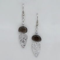 Fine Silver Medium Teardrop Textured Earrings with Smoky Quartz & Pearls by Veronica Stewart at The Avenue Gallery, a contemporary fine art gallery in Victoria, BC, Canada.